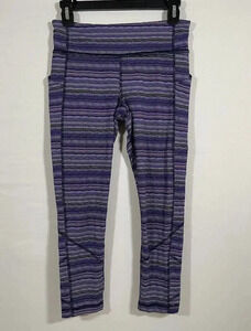 Women’s Lululemon Leggings SZ 6 Wunder Under Cyber Striped Purple Cropped